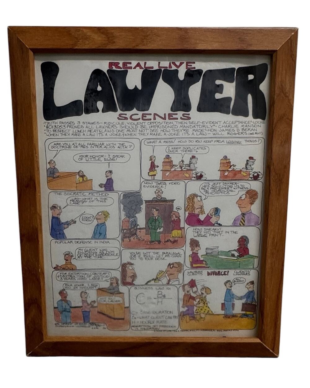 Vintage Signed Jim Beran “Real Live Lawyer Scenes” Framed Cartoon – 1992